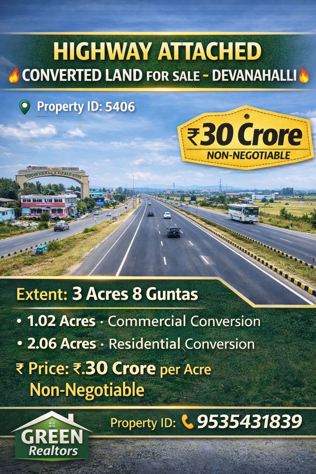 *🔥 HIGHWAY ATTACHED CONVERTED LAND FOR SALE – DEVANAHALLI 🔥* *🆔 Property ID: 5406*